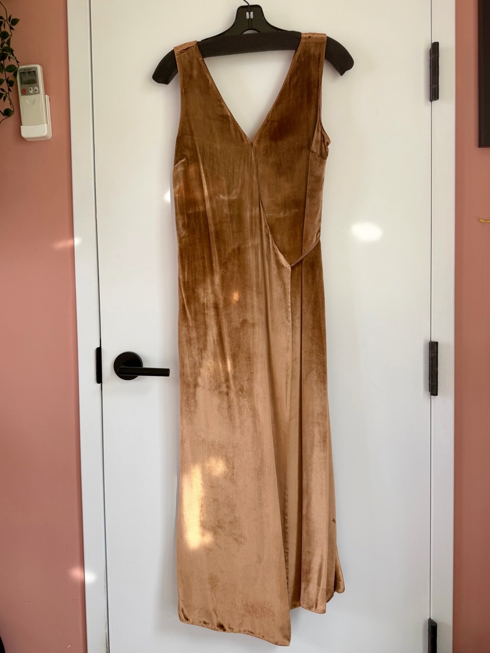 Vince Bronze Velvet V-Neck Midi Dress